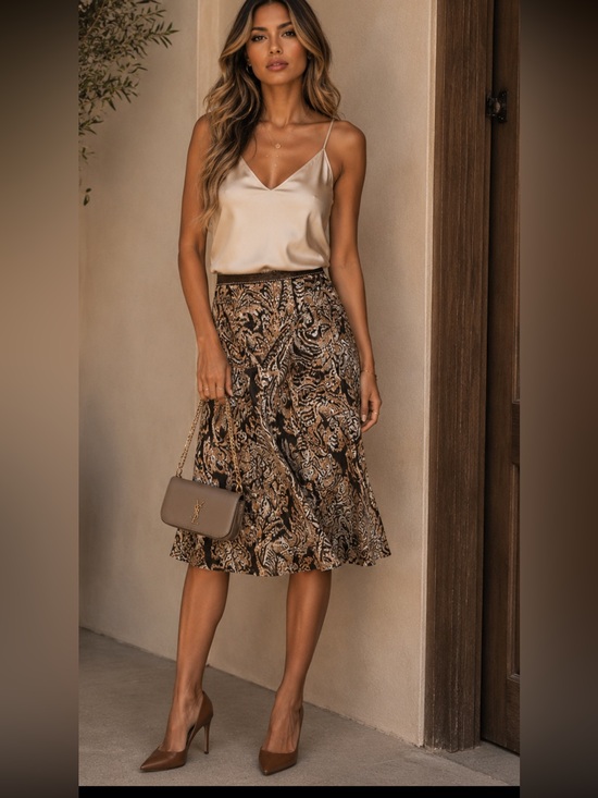 Oscar de la Renta Dresses & Skirts - OSCAR DE LA RENTA Brown Paisley Pleated Silk Skirt